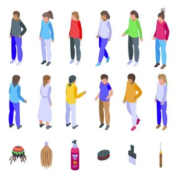 Dreadlocks icons set isometric vector. African fashion Stock Illustration