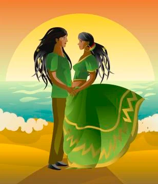 Dreadlocks rasta couple in the beach Stock Illustration
