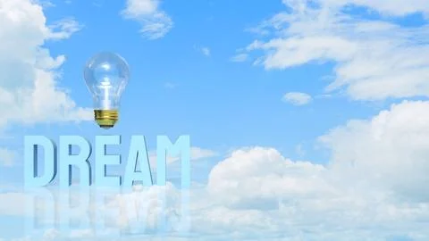 Dream Big Creative Inspiration with Light Bulb in Blue Sky 3d render. Illustration