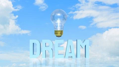 Dream Big Creative Inspiration with Light Bulb in Blue Sky 3d render. Illustration