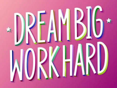 Dream Big Work Hard phrase with LGBT colors. Illustrazione stock