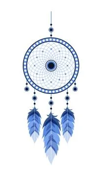 Dream catcher with Fatima eye and blue feathers. Indian talisman. Stock Illustration