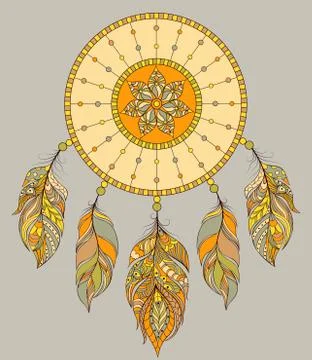 Dream catcher on gray background Stock Illustration