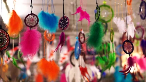 Dream catcher hanging everywhere Native American amulet believe Stock Footage 133931909
