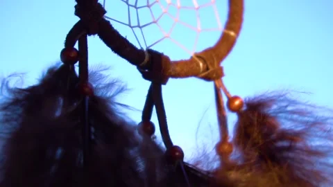 Dream Catcher Hanging From Rear view Mirror Inside Car waving in the wind Stock-Footage 150573434