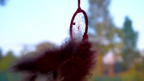 Dream Catcher Hanging From Rear view Mirror Inside Car waving in the wind 스톡 동영상 150573527