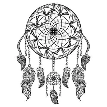 Dream catcher with ornament. Stock Illustration