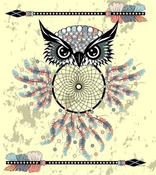 Dream catcher with owl. boho style. totem animal 스톡 일러스트