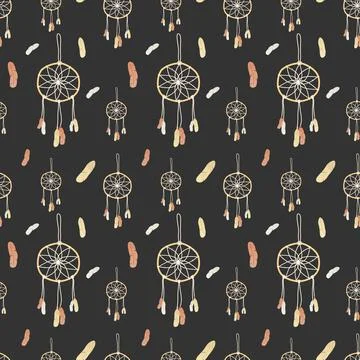 Dream Catcher seamless pattern Gift Wrap wallpaper background Stock Illustration