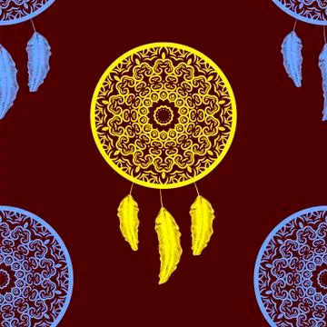 Dream Catcher Silhouette Seamless Pattern Stock Illustration