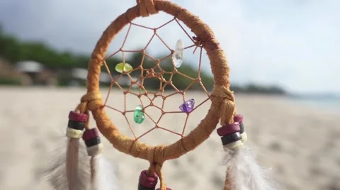 Dream Catcher Swinging at the Wind on the Beach. Slow Motion Stock Footage 67217854