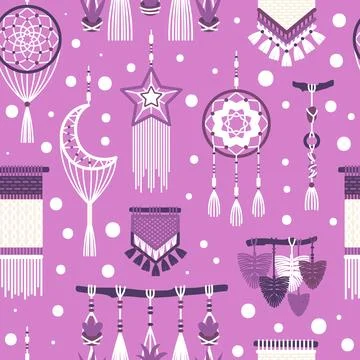 Dream catchers boho seamless pattern. Braided hanging ornaments for home Illustrazione stock