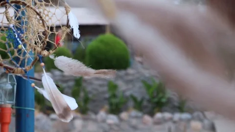 Dream catchers develop in the wind against the backdrop of the beach. A lot of s Video stock 116623300