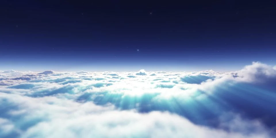 Dream fly above clouds ray light Stock Illustration