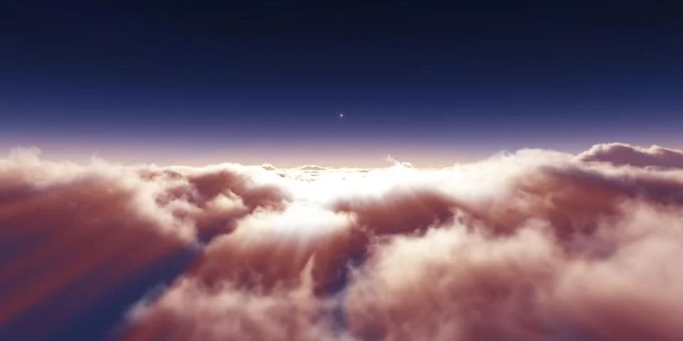 Dream fly above clouds ray light Illustrazione stock