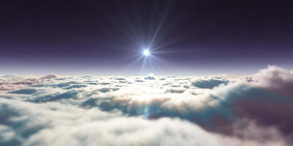Dream fly above clouds ray light Stock Illustration