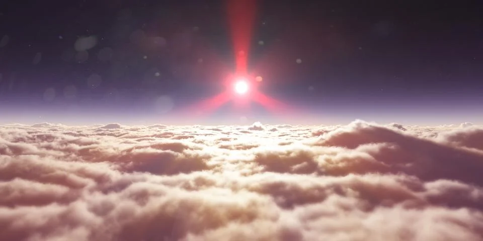 Dream fly above clouds ray light Stock Illustration