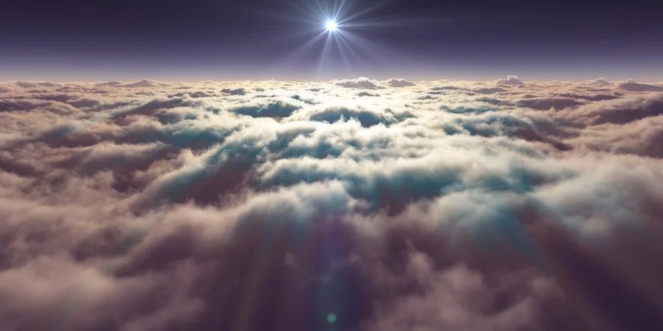 Dream fly above clouds ray light Stock Illustration