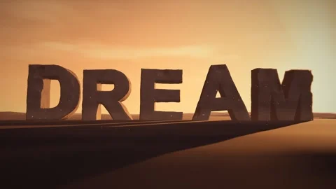 Dream Giant Eroded Stone Letters Standing in a Desert at Sunset with Volumetric Stock Footage 341984887