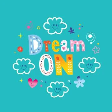 Dream on lettering design with cute cloud characters 스톡 일러스트