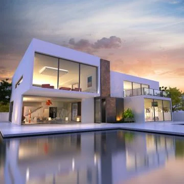 Dream mansion with pool Stock Illustration