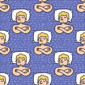 Dream pattern. guy on pillow sleeps texture. Sleeping man background Stock Illustration