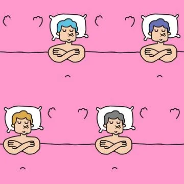 Dream pattern. guy on pillow sleeps texture. Sleeping man background Illustrazione stock