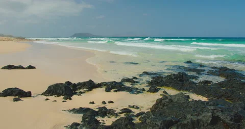 Dream place perfect empty white sand beach, clear transparent turquoise water Stock Footage 201556416
