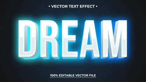 Dream Text Effect Neon Blue White 3D Vector Graphic Stock Illustration