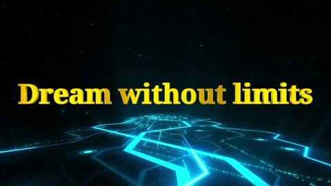 Dream without limits gold text floating above glowing blue digital circuitry Видео 340612393