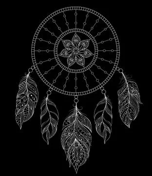 Dreamcatcher on black background Stock Illustration