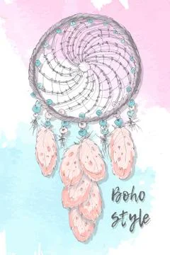 Dreamcatcher boho style. Hand drawing. Stock Illustration