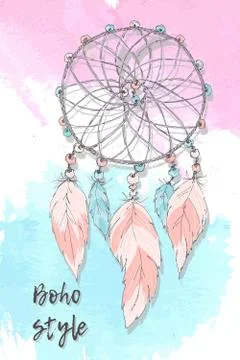 Dreamcatcher boho style. Hand drawing. Stock Illustration