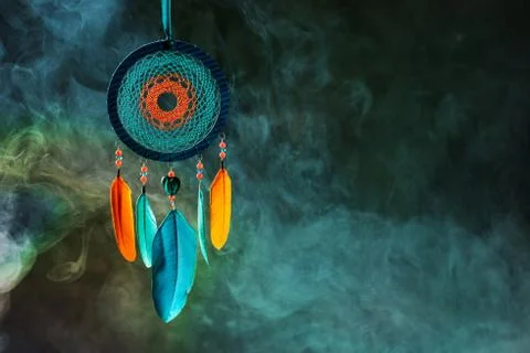 Dreamcatcher on dark background Stock Photos