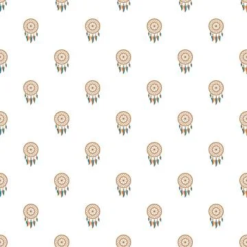 Dreamcatcher ethnic seamless repeating pattern on white background Illustrazione stock