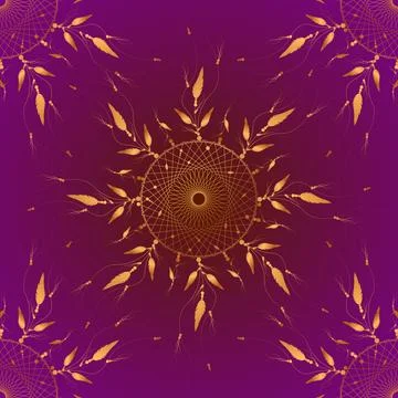Dreamcatcher mandala pattern ornament, bird feathers and Sun Flowers Gold round Illustrazione stock