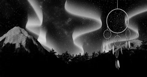 Dreamcatcher on a night sky background 3d illustration render Stock Footage 89284053