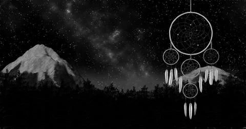 Dreamcatcher on a night sky background 3d illustration render Stock Illustration