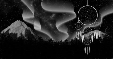 Dreamcatcher on a night sky background 3d illustration render Stock Illustration
