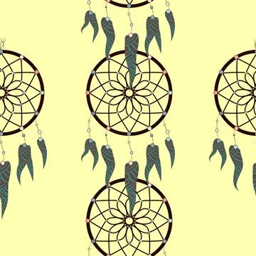 Dreamcatcher pattern in retro style. Hand drawn seamless pattern. Fashion pri 스톡 일러스트
