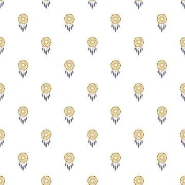Dreamcatcher repeating seamless pattern with feathers Illustrazione stock