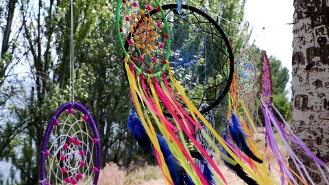 Dreamcatcher sunset , the mountains, boho chic, ethnic amulet,symbol. Dream catc Stock Footage 90622264