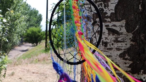 Dreamcatcher sunset , the mountains, boho chic, ethnic amulet,symbol. Dream catc Stock Footage 90622315