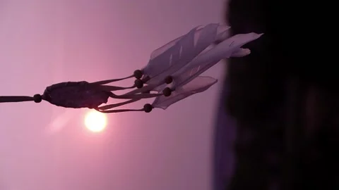 Dreamcatcher with white feather thread and beaded string. Handmade Dreamcatcher. Stock Footage 171763531