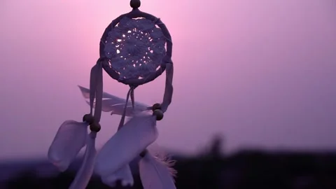 Dreamcatcher with white feather thread and beaded string. Handmade Dreamcatcher. Stock Footage 171763578