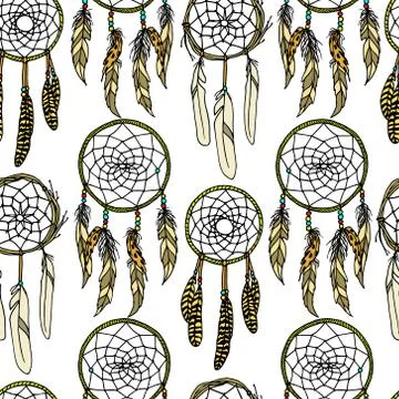Dreamcatchers seamless pattern Stock Illustration