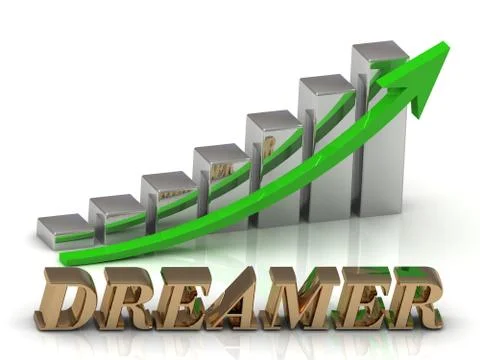 DREAMER- inscription of gold letters and Graphic growth and gold arrows on wh Stock Illustration