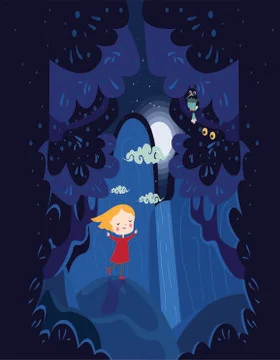 Dreaming background dark blue design kid forest icons Illustrazione stock