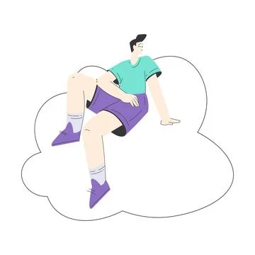 Dreaming Man Character Sitting on Cloud Having Fancy Imagination Vector 库存插图