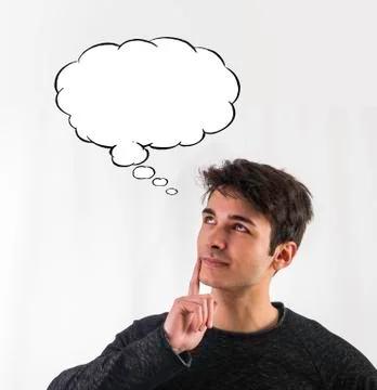 Dreaming man with cloud thought Stock Photos